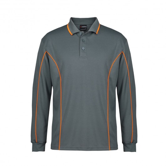 Grey Orange Long Sleeve Piping Polo